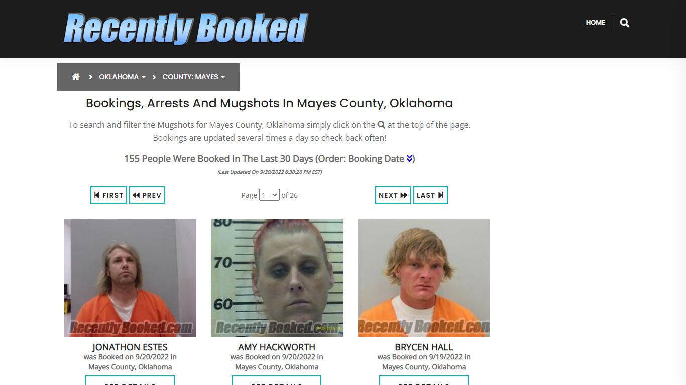 Bookings, Arrests and Mugshots in Mayes County, Oklahoma